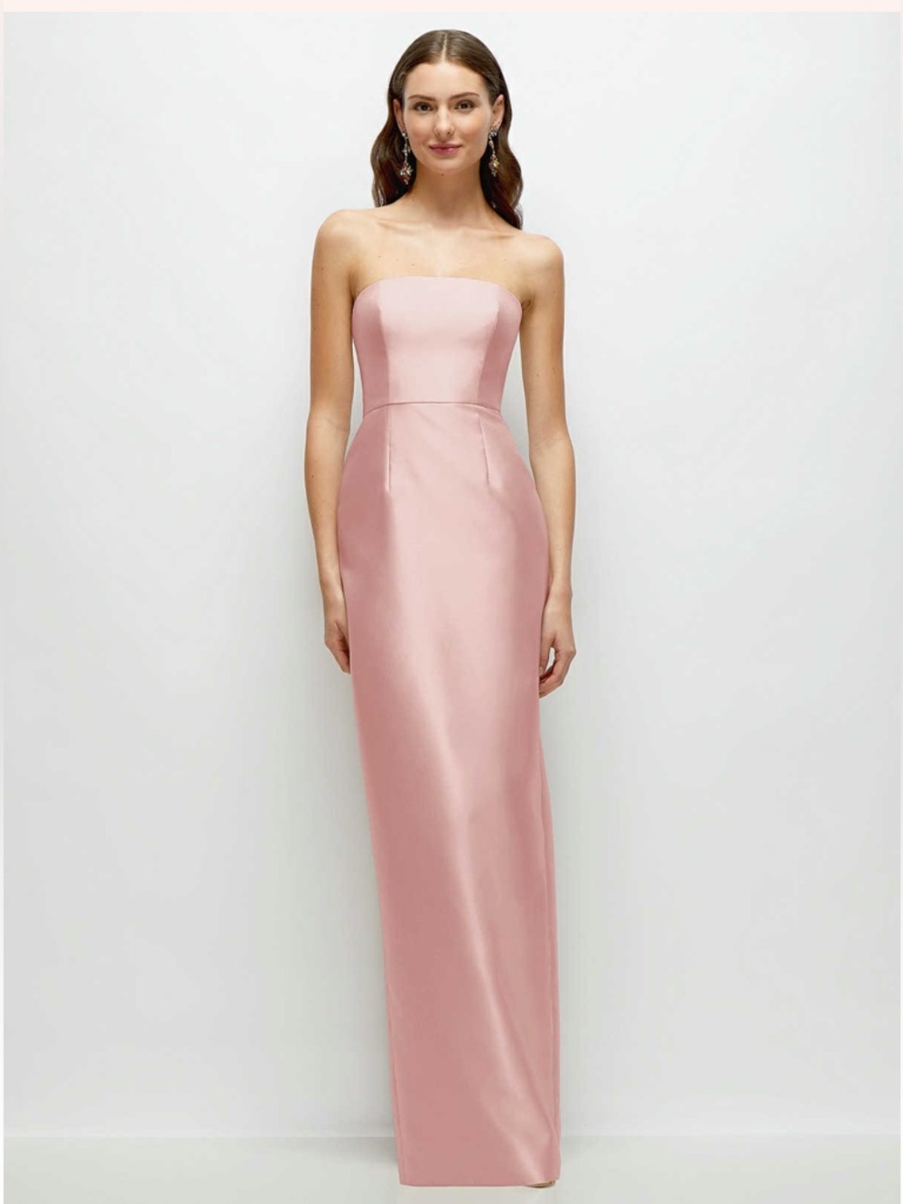 ALFRED SUNG Column Dress Strapless Satin Maxi Skirt in Rose